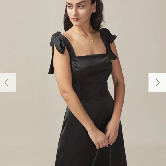 RIHOAS The Black Tie Strap Satin Maxi Dress 3 - Picture 4 of 5